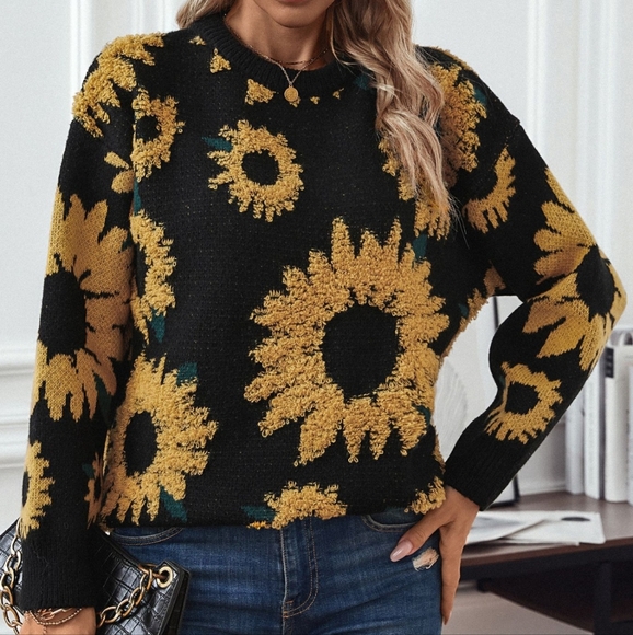 Golden Sunflower Pullover Sweater - Picture 1 of 5